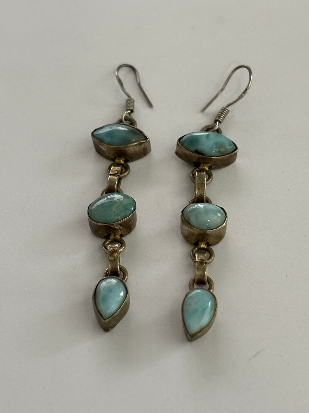 Vintage Sterling Silver Larimar Dangle Earrings